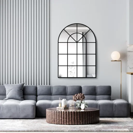 arched mirror with black frame