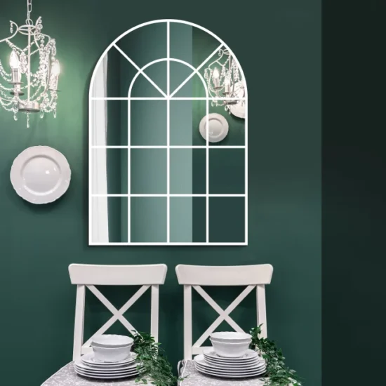 arched mirror with white frame