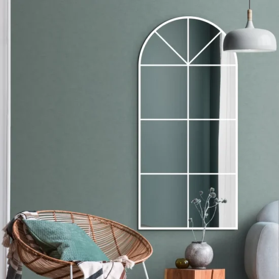 Arched mirror with white frame