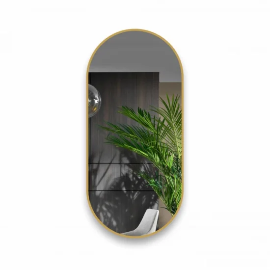 Ovalus veidrodis su auksiniu remeliu
