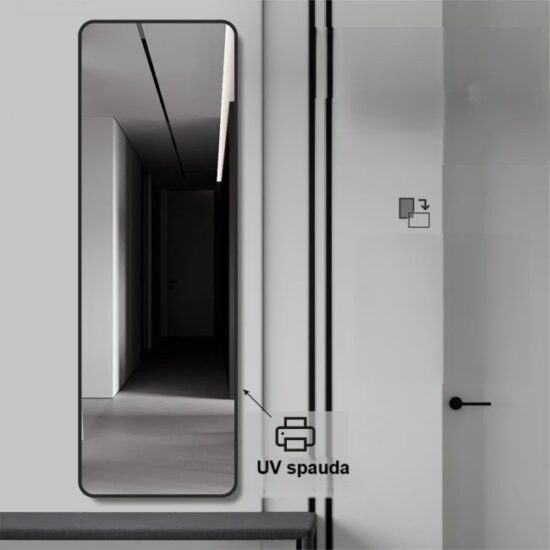 Veidrodis su juodu remeliu 50x150 cm