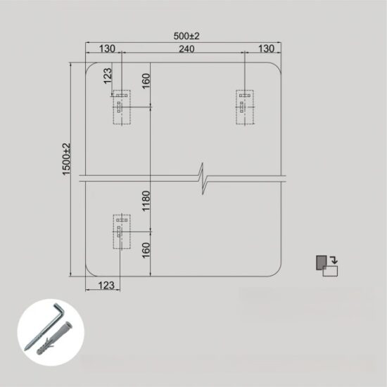 Veidrodis su juodu remeliu 50x150 cm