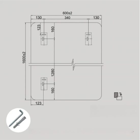 Veidrodis uzapvalintais kampais su juodu remeliu 60x160 cm