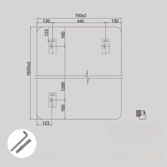 Veidrodis uzapvalintais kampais su juodu remeliu 60x160 cm