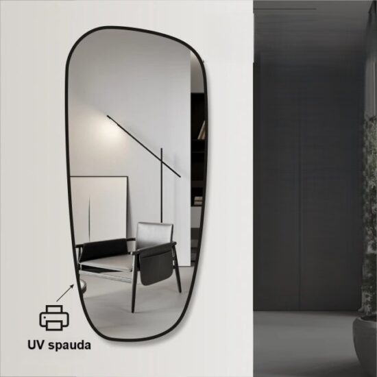 Netaisyklingos formos veidrodis su juodu rėmeliu  65x150 cm