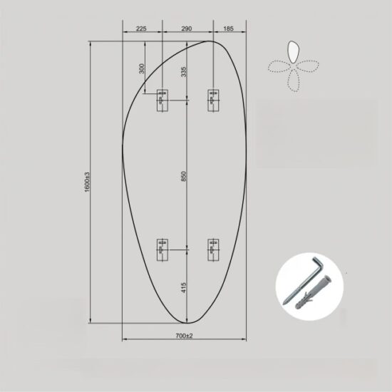 Netaisyklingos formos veidrodis su juodu remeliu 70x160