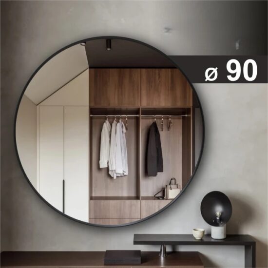 Apvalus veidrodis su juodu remu