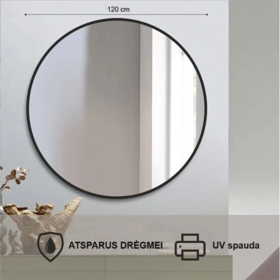 Apvalus veidrodis 120 cm su juodu remeliu