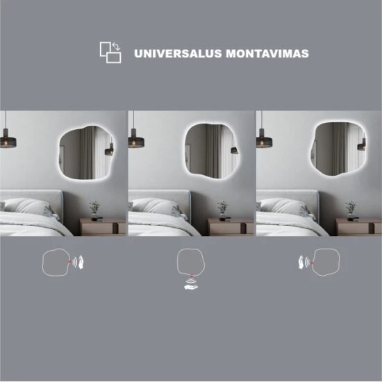 Netaisyklingos formos veidrodis su apsvietimu 70x70