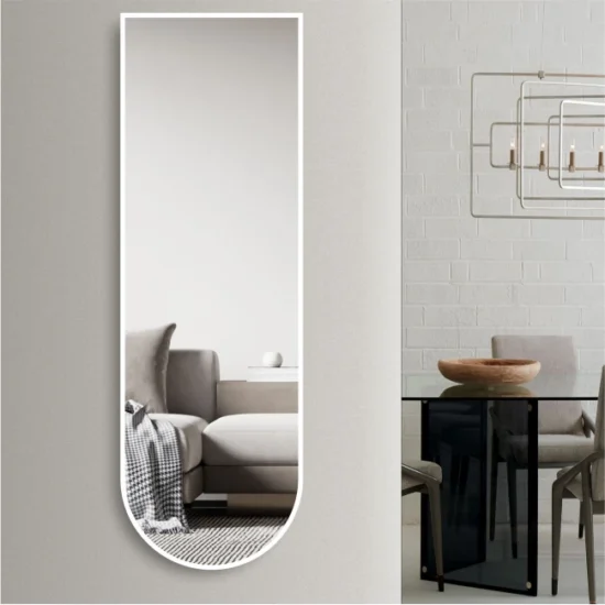 Arkos formos veidrodis su baltu remeliu 50x150 cm