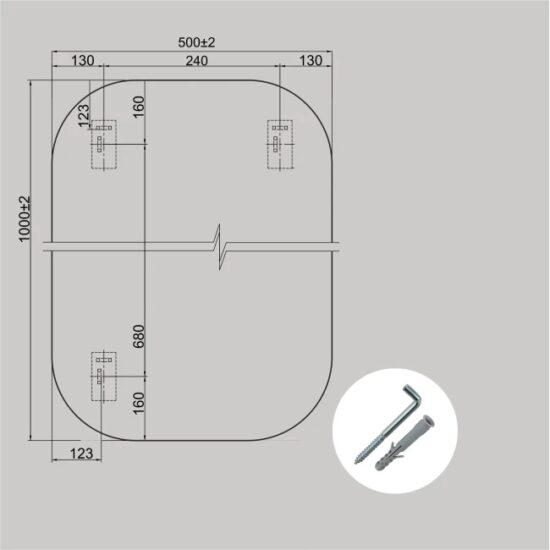 Veidrodis uzapvalintais kampais 50x100 cm,