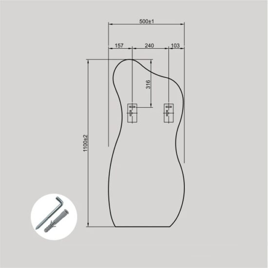 Netaisyklingos formos veidrodis 50x110 cm