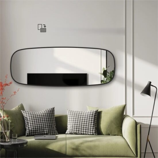 Netaisyklingos formos veidrodis  su juodu remeliu 60x160 cm,