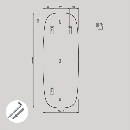 Netaisyklingos formos veidrodis  60x160 cm,